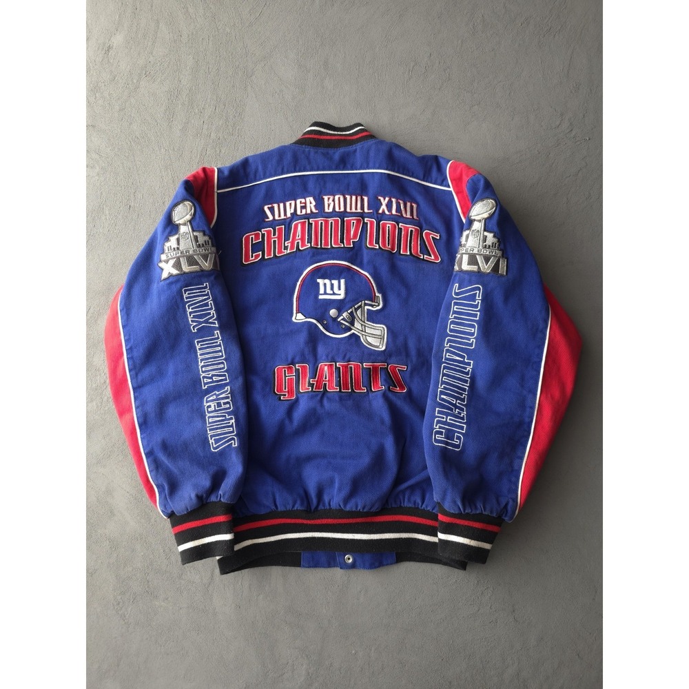 2012 Super Bowl XLVI New York Giants Champion Jacket Bomber Blue S Oversized